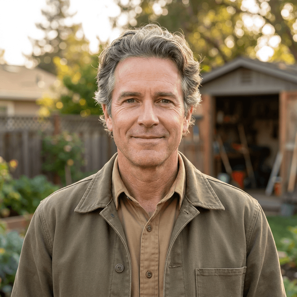 Male homeowner smiling in finished living room