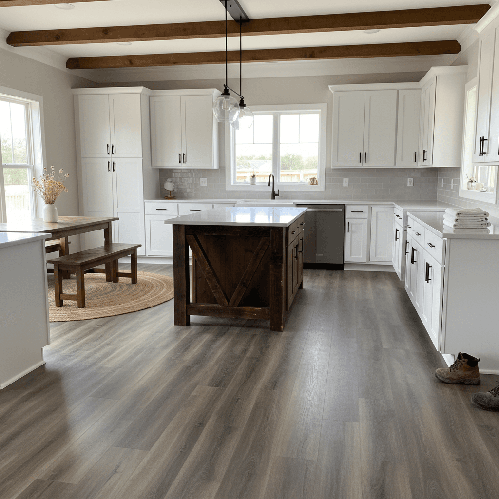 Newly remodeled kitchen with luxury vinyl plank flooring in London, Kentucky home